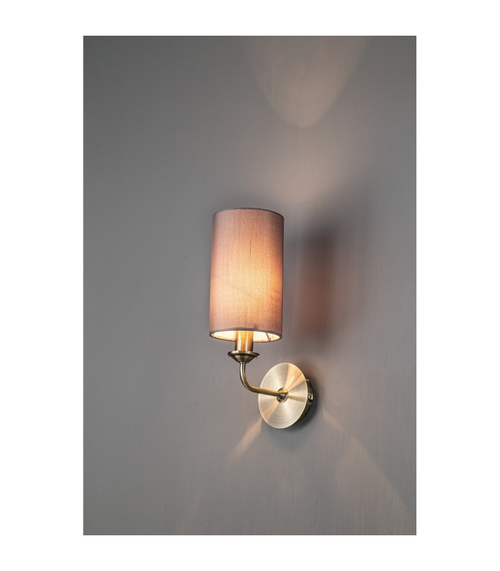 Banyan Switched Wall Lamp E14 Antique Brass With 12cm Faux Silk Shade Grey-2