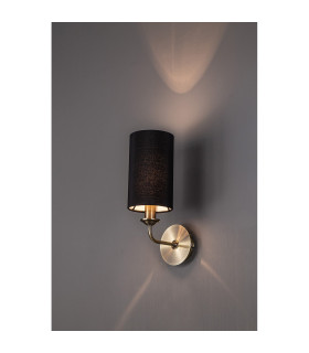 Banyan Switched Wall Lamp E14 Antique Brass With 12cm Faux Silk Shade Black-2