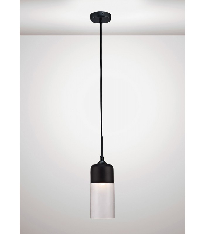 Tube Ceiling Pendant 1 Light E27 Black, Clear Glass - 2
