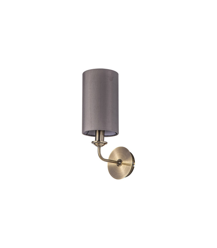 Banyan Switched Wall Lamp E14 Antique Brass With 12cm Faux Silk Shade Grey-4