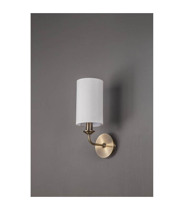 Banyan Switched Wall Lamp E14 Antique Brass With 12cm Faux Silk Shade White-11