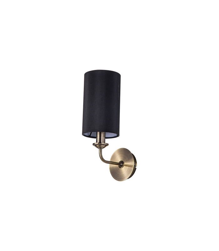 Banyan Switched Wall Lamp E14 Antique Brass With 12cm Faux Silk Shade Black-4