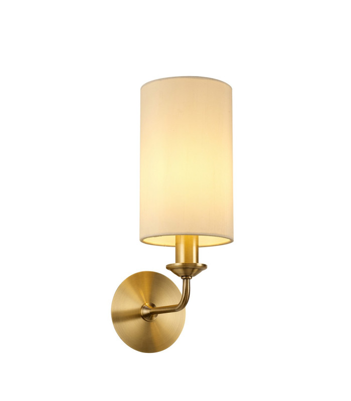Banyan Switched Wall Lamp E14 Antique Brass With 12cm Faux Silk Shade Ivory Pearl/White Laminate-1