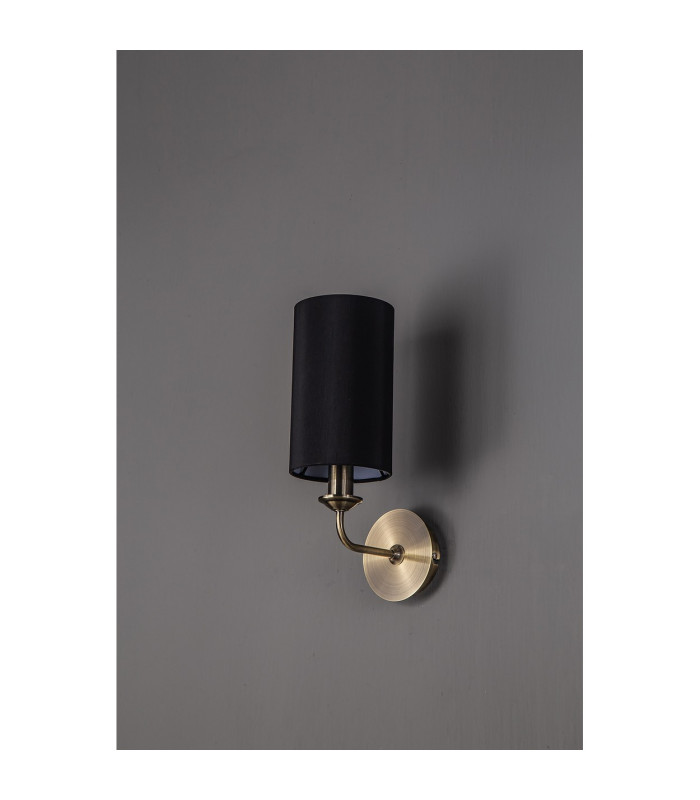 Banyan Switched Wall Lamp E14 Antique Brass With 12cm Faux Silk Shade Black-11