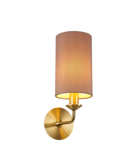 Banyan Switched Wall Lamp E14 Antique Brass With 12cm Dual Faux Silk Shade Taupe/Halo Gold-1