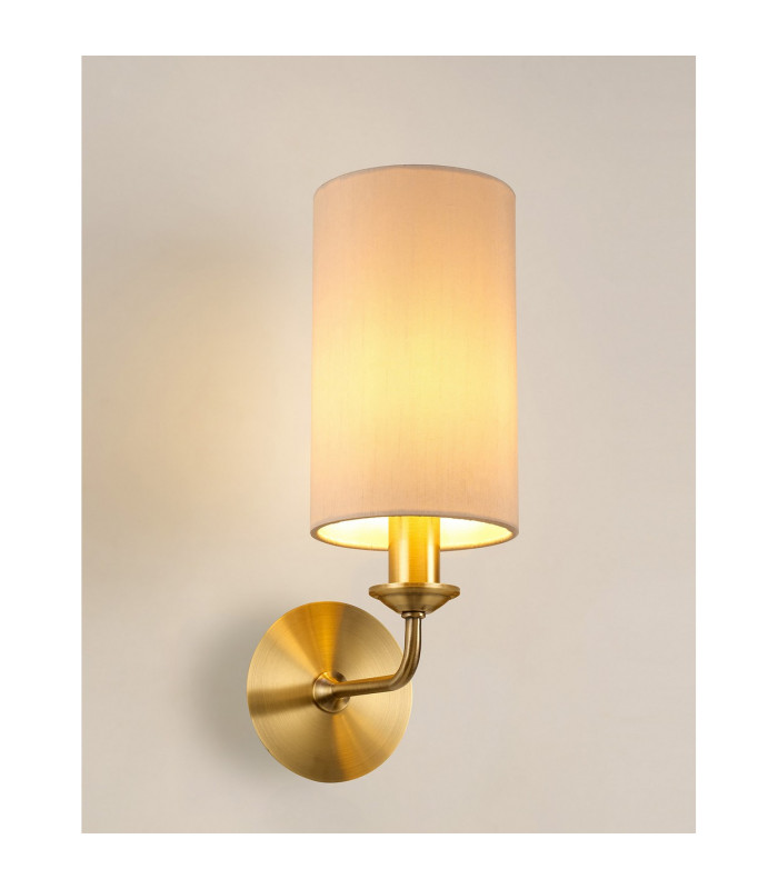 Banyan Switched Wall Lamp E14 Antique Brass With 12cm Dual Faux Silk Shade Nude Beige/Moonlight-2