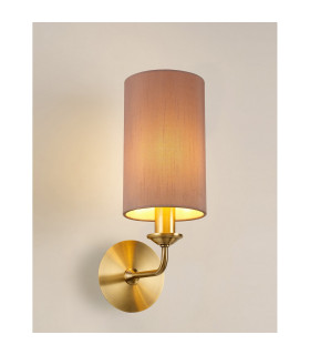 Banyan Switched Wall Lamp E14 Antique Brass With 12cm Dual Faux Silk Shade Taupe/Halo Gold-2