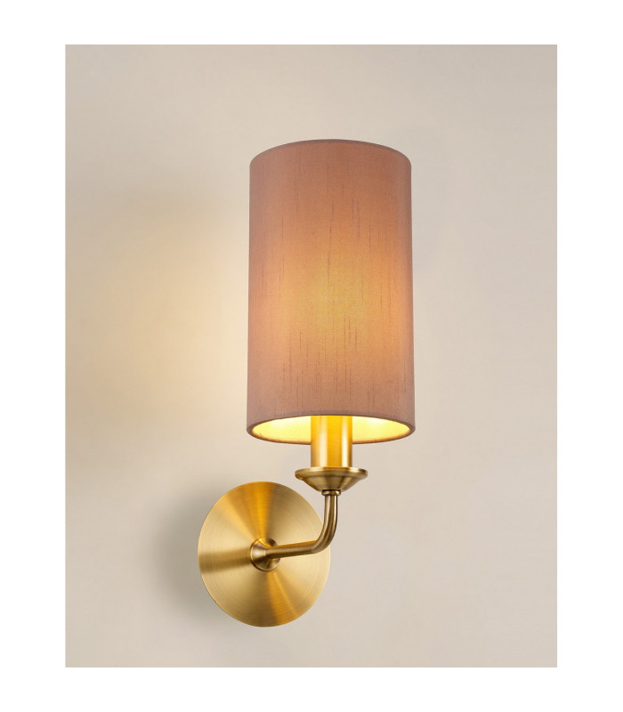 Banyan Switched Wall Lamp E14 Antique Brass With 12cm Dual Faux Silk Shade Taupe/Halo Gold-2