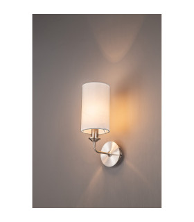 Banyan Switched Wall Lamp E14 Satin Nickel With 12cm Faux Silk Shade White-2