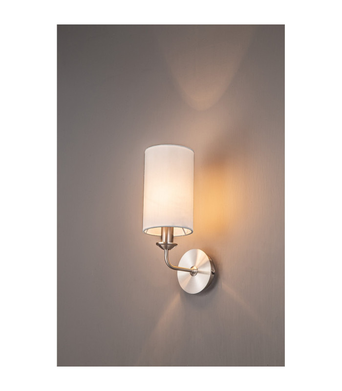 Banyan Switched Wall Lamp E14 Satin Nickel With 12cm Faux Silk Shade White-2