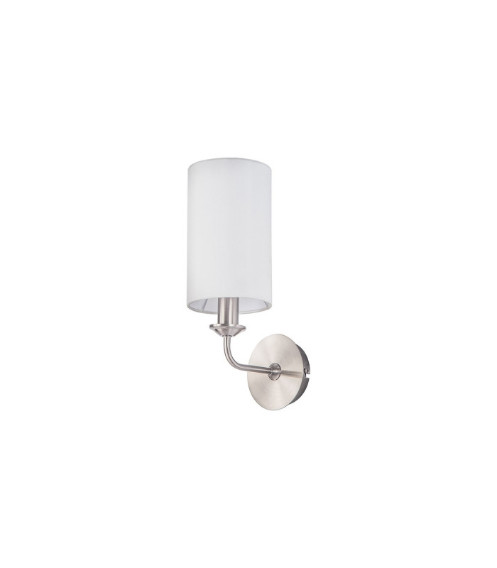 Banyan Switched Wall Lamp E14 Satin Nickel With 12cm Faux Silk Shade White-4