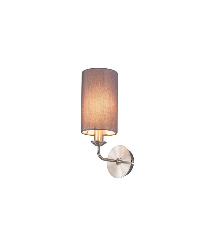 Banyan Switched Wall Lamp E14 Satin Nickel With 12cm Faux Silk Shade Grey-1