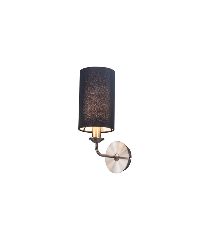 Banyan Switched Wall Lamp E14 Satin Nickel With 12cm Faux Silk Shade Black-1