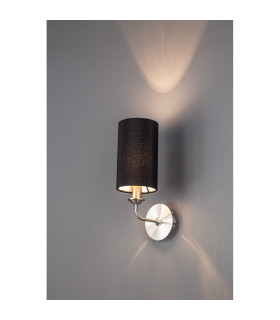 Banyan Switched Wall Lamp E14 Satin Nickel With 12cm Faux Silk Shade Black-2