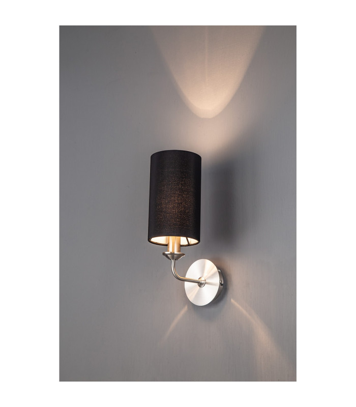 Banyan Switched Wall Lamp E14 Satin Nickel With 12cm Faux Silk Shade Black-2