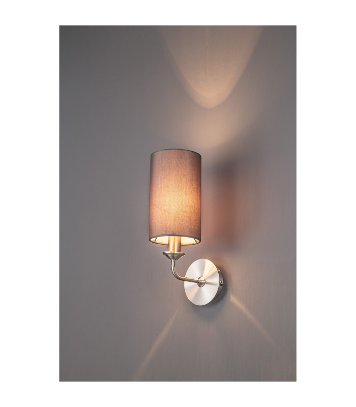 Banyan Switched Wall Lamp E14 Satin Nickel With 12cm Faux Silk Shade Grey-2