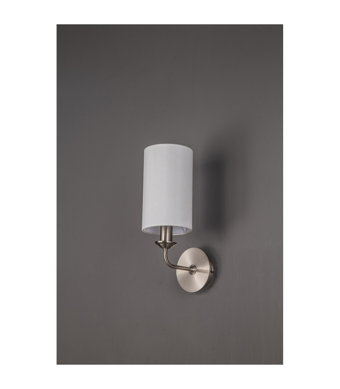 Banyan Switched Wall Lamp E14 Satin Nickel With 12cm Faux Silk Shade White-11