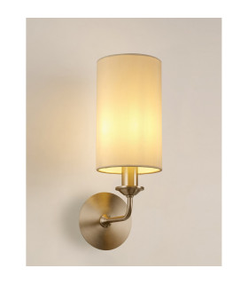 Banyan Switched Wall Lamp E14 Satin Nickel With 12cm Faux Silk Shade Ivory Pearl/White Laminate-2
