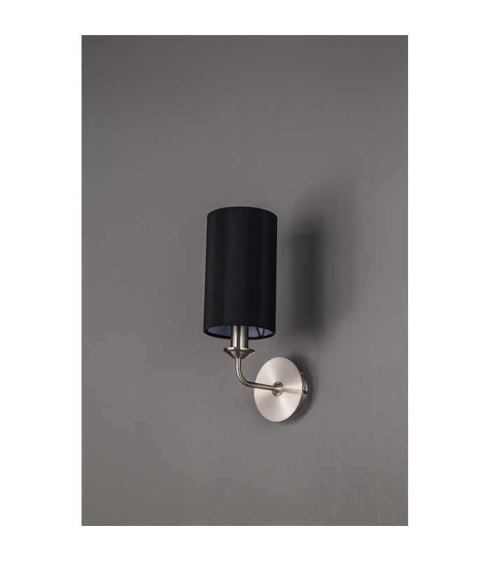 Banyan Switched Wall Lamp E14 Satin Nickel With 12cm Faux Silk Shade Black-11