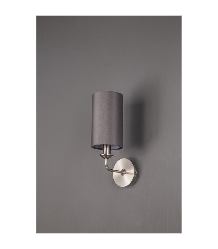 Banyan Switched Wall Lamp E14 Satin Nickel With 12cm Faux Silk Shade Grey-11