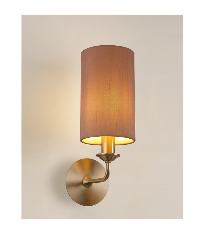 Banyan Switched Wall Lamp E14 Satin Nickel With 12cm Dual Faux Silk Shade Taupe/Halo Gold-2