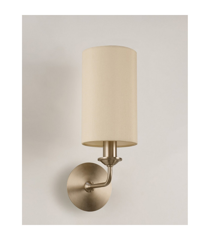 Banyan Switched Wall Lamp E14 Satin Nickel With 12cm Faux Silk Shade Ivory Pearl/White Laminate-11