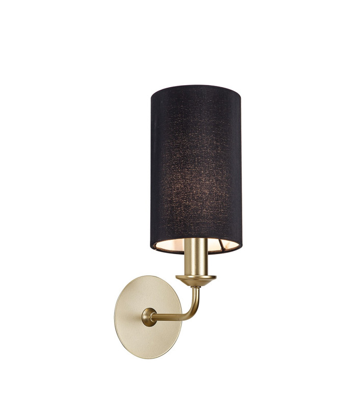 Banyan Switched Wall Lamp With 12cm x 20cm Faux Silk Fabric Shade Champagne Gold/Black-1