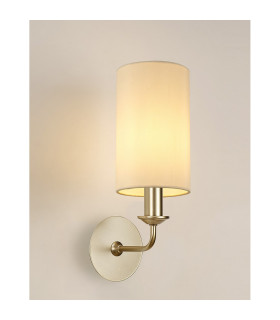 Banyan Switched Wall Lamp With 12cm x 20cm Faux Silk Fabric Shade Champagne Gold/Ivory Pearl-2