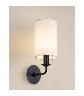 Banyan Switched Wall Lamp With 12cm x 20cm Faux Silk Fabric Shade Matt Black/White-2
