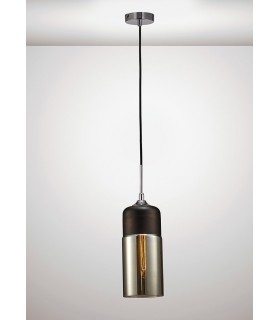 Tube Ceiling Pendant 1 Light E27 Polished Chrome, Black, Smoke Glass - 2