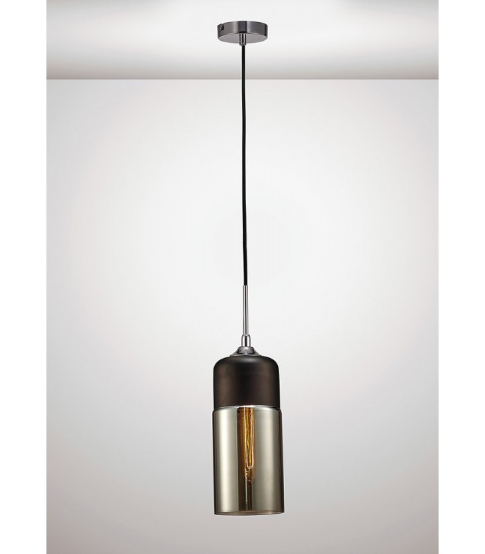 Tube Ceiling Pendant 1 Light E27 Polished Chrome, Black, Smoke Glass - 2