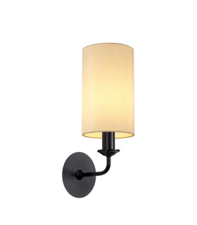 Banyan Switched Wall Lamp With 12cm x 20cm Faux Silk Fabric Shade Matt Black/Ivory Pearl-1