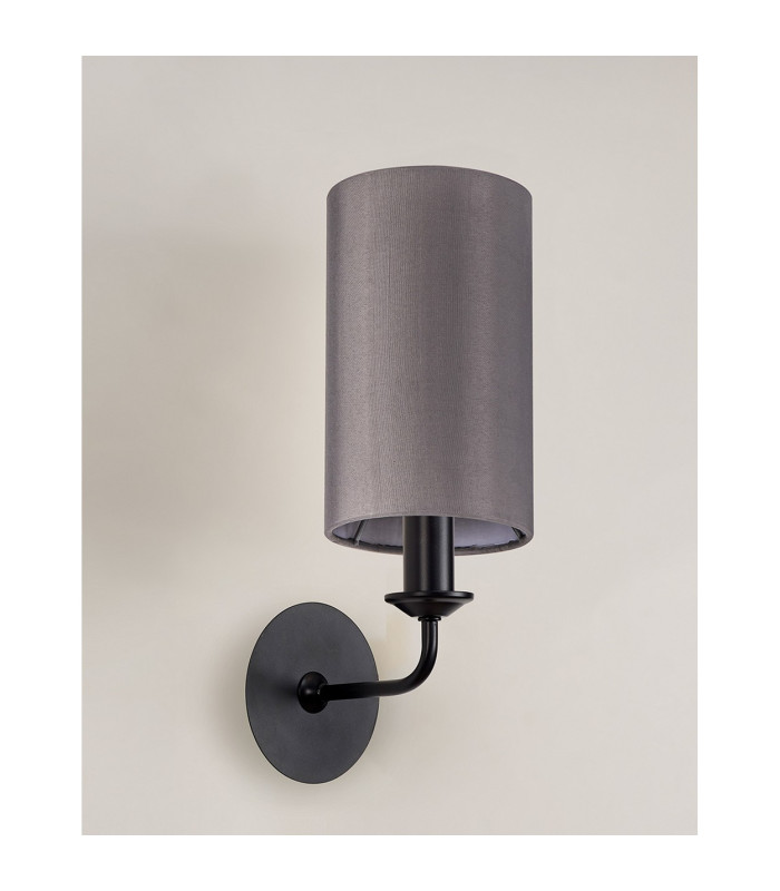 Banyan Switched Wall Lamp With 12cm x 20cm Faux Silk Fabric Shade Matt Black/Grey-11