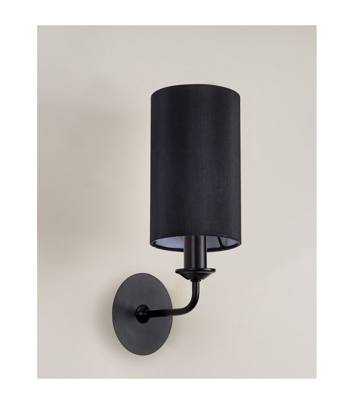 Banyan Switched Wall Lamp With 12cm x 20cm Faux Silk Fabric Shade Matt Black/Black-11