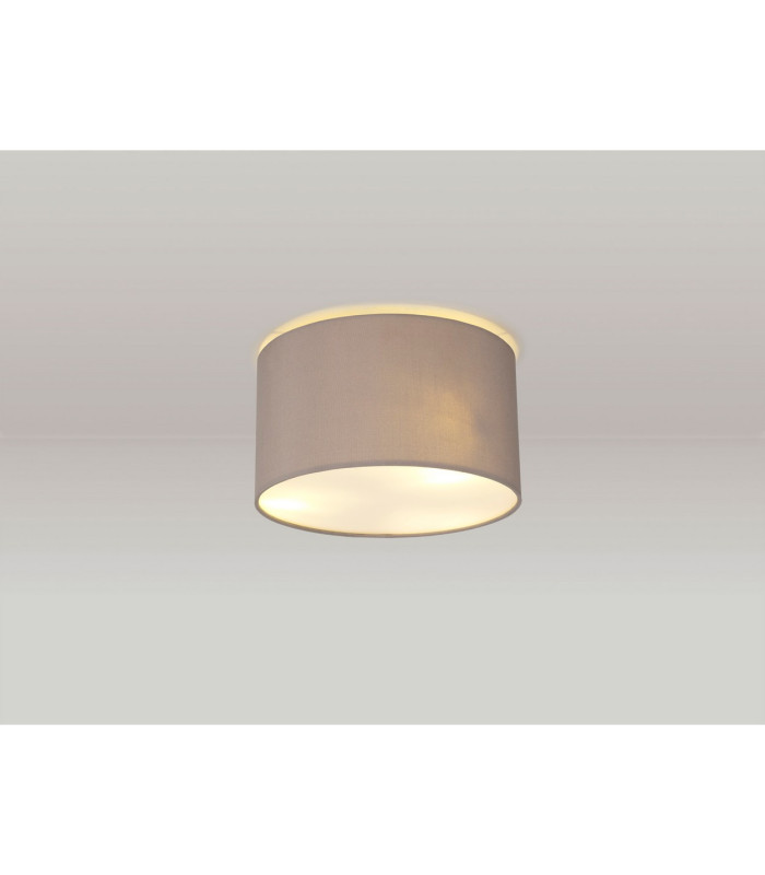 Baymont White 3 Light E27 Flush With 30cm x 17cm Faux Silk Shade Grey/White Laminate & Frosted Acrylic Diffuser-2