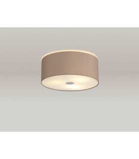 Baymont Polished Chrome 3 Light E27 Flush Ceiling With 40cm x 18cm Faux Silk Shade Grey/White Laminate-2