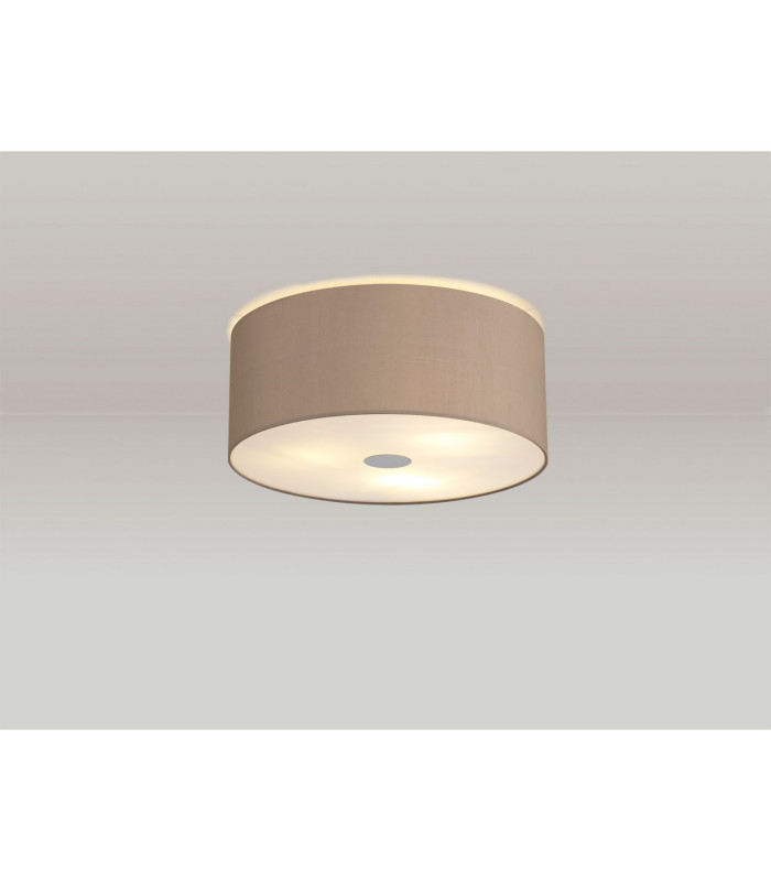 Baymont Polished Chrome 3 Light E27 Flush Ceiling With 40cm x 18cm Faux Silk Shade Grey/White Laminate-2