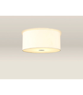 Baymont White 3 Light E27 Flush With 40cm x 18cm Faux Silk Shade Ivory Pearl/White Laminate & Frosted/AB Diffuser-2