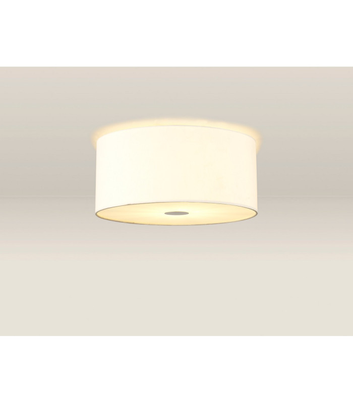 Baymont White 3 Light E27 Flush With 40cm x 18cm Faux Silk Shade Ivory Pearl/White Laminate & Frosted/AB Diffuser-2