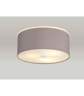 Baymont Polished Chrome 3 Light E27 Flush Ceiling With 50cm x 20cm Faux Silk Shade Grey/White Laminate-2