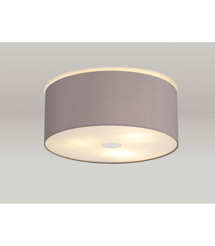 Baymont Polished Chrome 3 Light E27 Flush Ceiling With 50cm x 20cm Faux Silk Shade Grey/White Laminate-2
