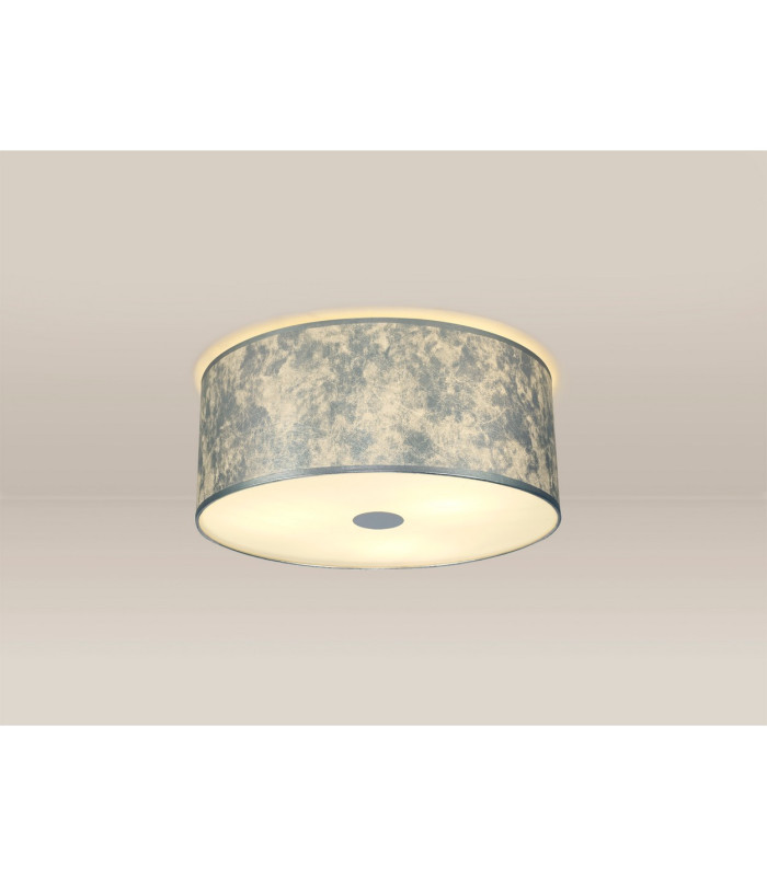 Baymont White 5 Light E27 Universal Flush Ceiling Fixture With 50cm x 20cm Silver Leaf With White Lining Shade-2