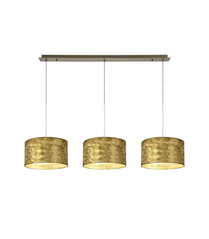 Baymont Antique Brass 3 Light E27 Linear Pendant With 30cm x 17cm Gold Leaf Shade 2m-1