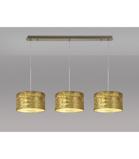 Baymont Antique Brass 3 Light E27 Linear Pendant With 30cm x 17cm Gold Leaf Shade 2m-2
