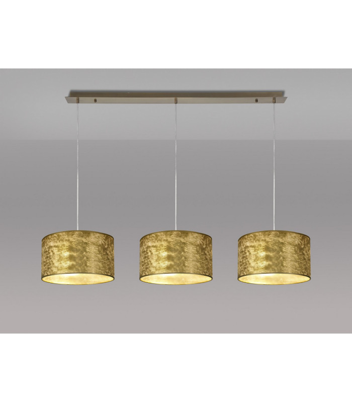 Baymont Antique Brass 3 Light E27 Linear Pendant With 30cm x 17cm Gold Leaf Shade 2m-2