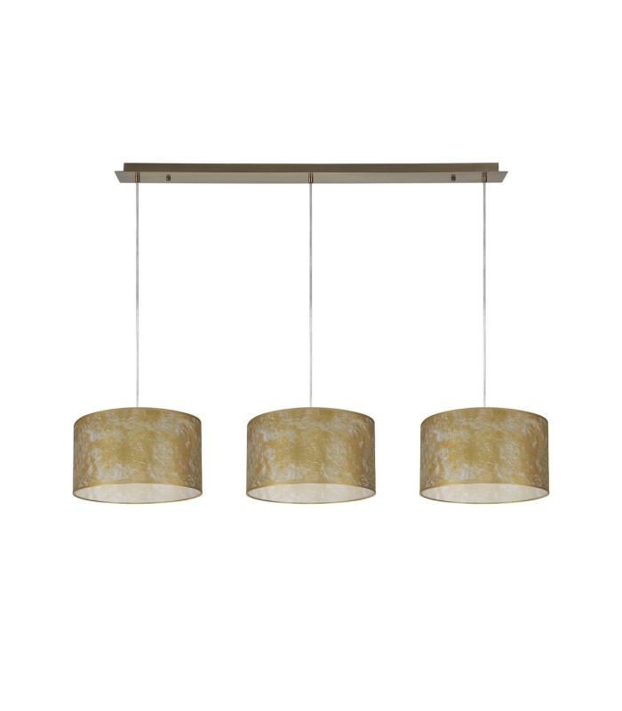 Baymont Antique Brass 3 Light E27 Linear Pendant With 30cm x 17cm Gold Leaf Shade 2m-4