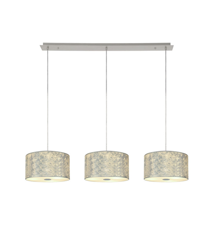 Baymont Polished Chrome 3 Light E27 Linear Pendant With 30cm x 17cm Silver Leaf Shade 2m-1