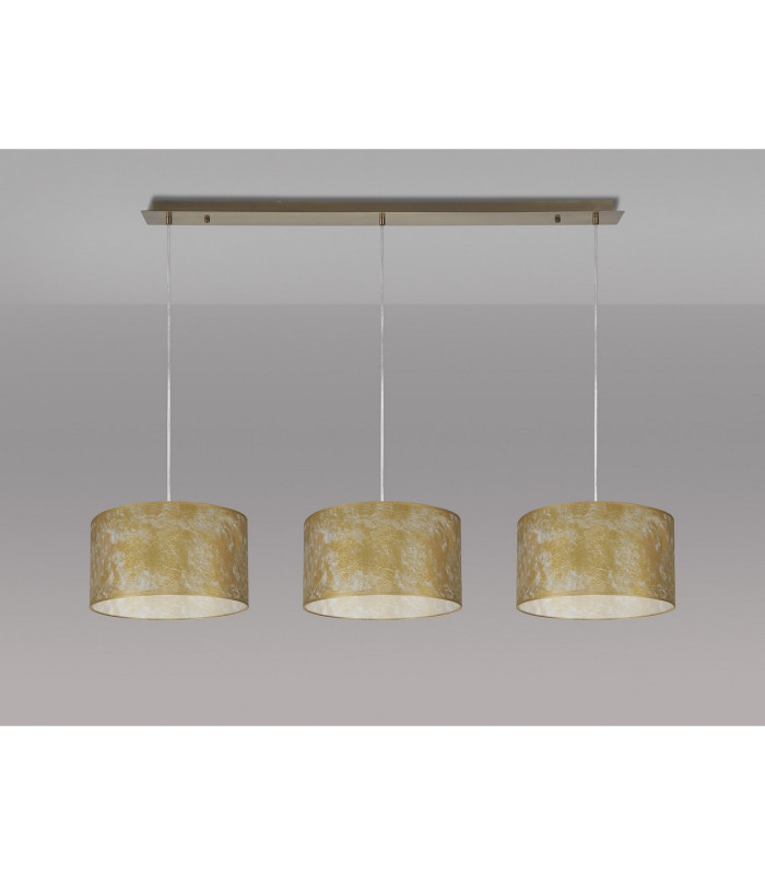 Baymont Antique Brass 3 Light E27 Linear Pendant With 30cm x 17cm Gold Leaf Shade 2m-11