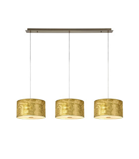 Baymont Antique Brass 3 Light E27 Linear Pendant With 30cm x 17cm Gold Leaf Shade 2m-1