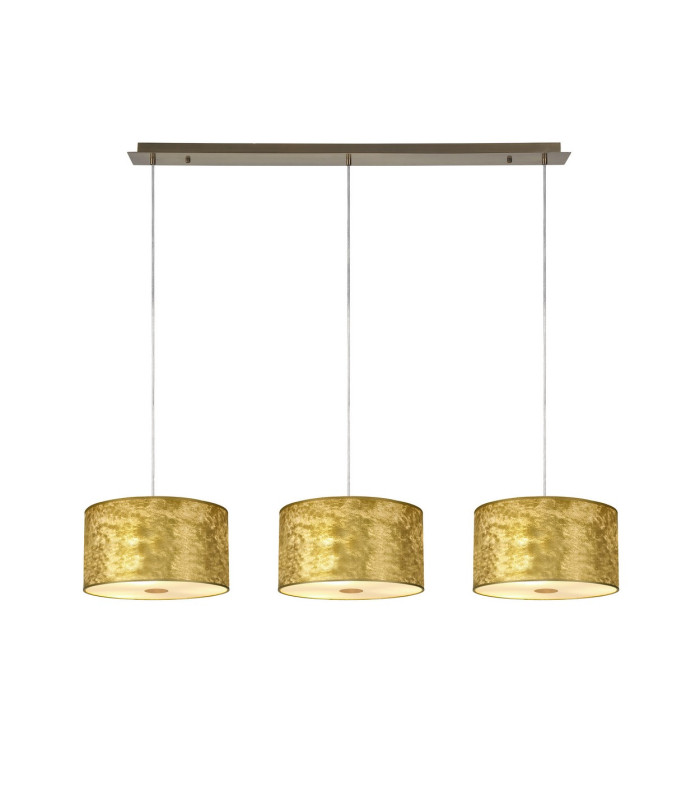 Baymont Antique Brass 3 Light E27 Linear Pendant With 30cm x 17cm Gold Leaf Shade 2m-1